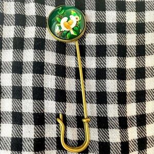 Vintage Style Bird Print Safety Pin StyleBrooch, NWT, Handmade, Unworn